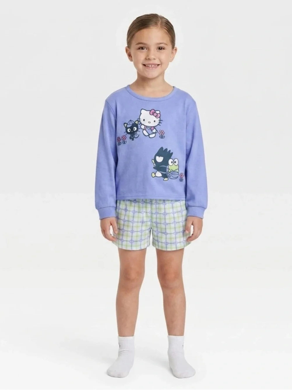 Hello Kitty Lavender Long Sleeve Sleep Top And Shorts Pajama Set